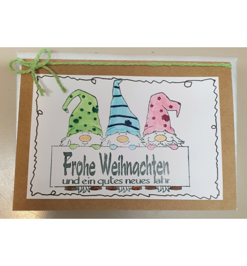 Weihnachtskarte drei Wichtel hellgrün