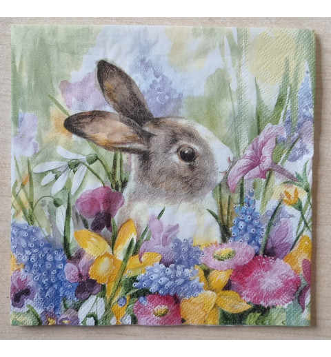 Serviette Kaninchen/Blumenwiese