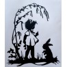 Vinylmotiv Mädchen/Kaninchen schwarz