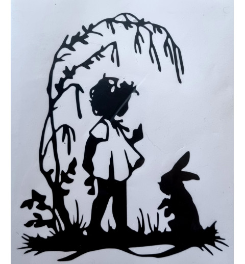 Vinylmotiv Mädchen/Kaninchen schwarz