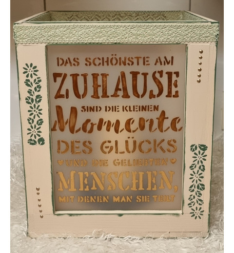 Klötzchen Laterne Holz Zuhause.... creme