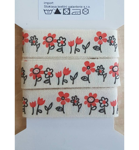Dekoband Blumen corall/creme