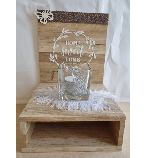 Holz Klötzchen Teelicht Home silber/taupe
