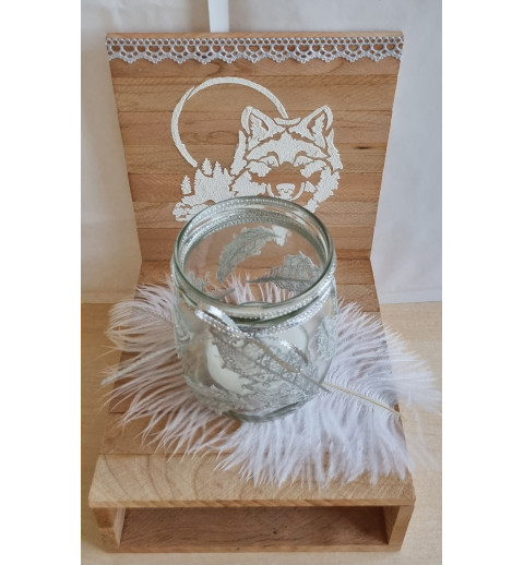 Holz Klötzchen Teelicht Wolf silber