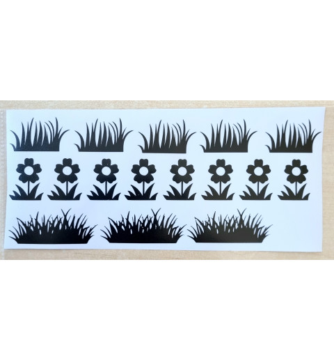Vinylmotiv Blumen/Gläser schwarz