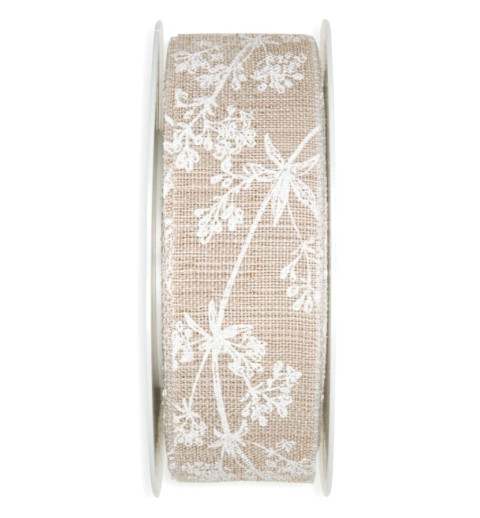 Dekoband Blumenranken hellbraun/weiss