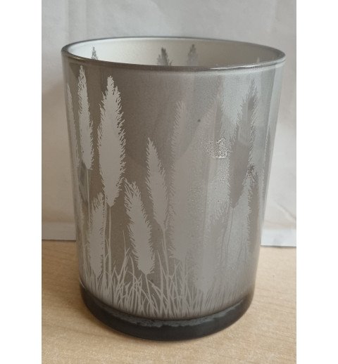 Teelicht Glas Schilf silberfarbig