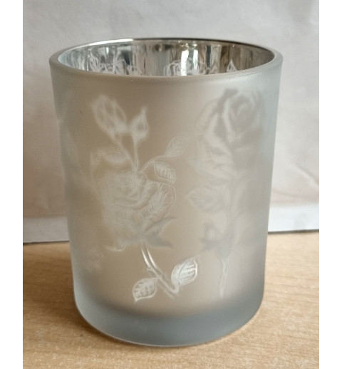 Teelicht Glas Rosen silberfarbig