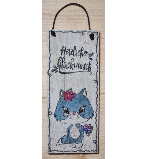 Mini Schild Herzlichen Glückwunsch/Katze