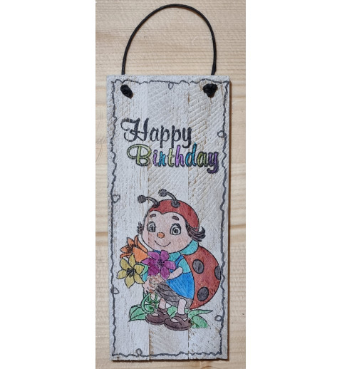 Mini Schild Happy Birthday/Marienkäfer