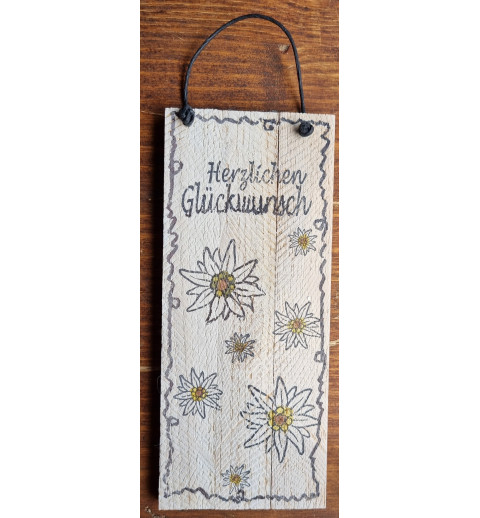 Mini Schild Herzlichen Glückwunsch/Edelweiss