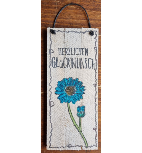 Mini Schild Herzlichen Glückwunsch/Blume