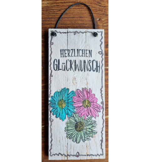 Mini Schild Herzlichen Glückwunsch/Blumen