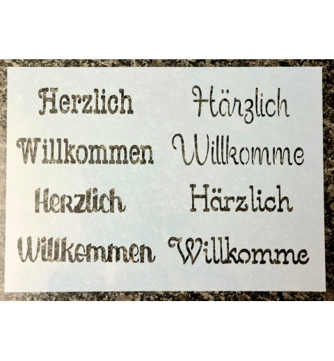 Schablone Herzlich Willkommen 4x
