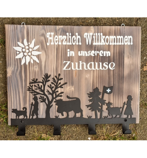 Garderobe Alpaufzug  weiss Herzlich Willkommen