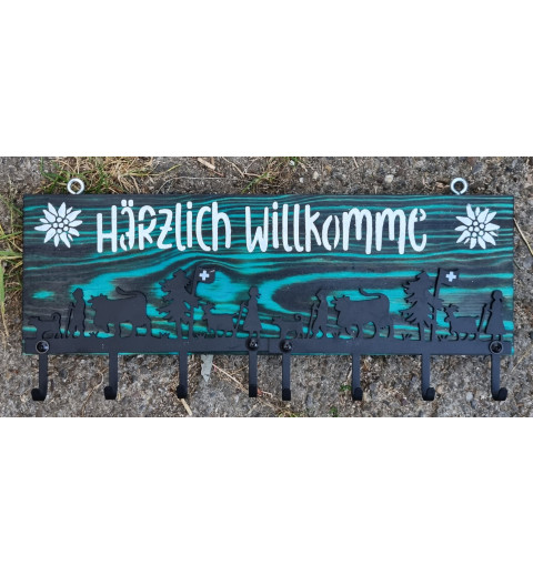 Schlüsselbrett Alpaufzug grün Härzlich Willkomme