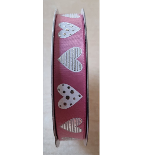 Deko Band Herzen rosa/silber