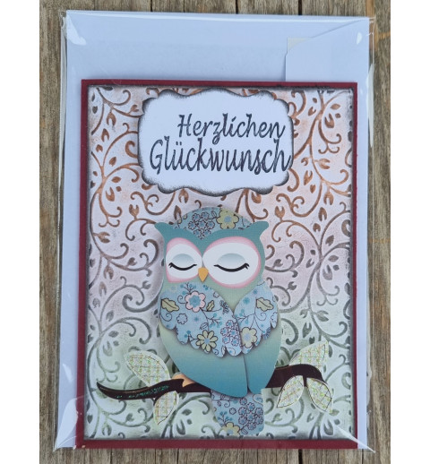 Herzlichen Glückwunsch Eule braun/mint