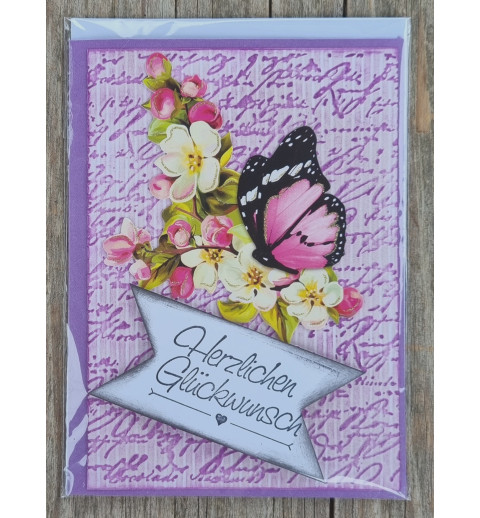 Herzlichen Glückwunsch Schmetterling lila/pink