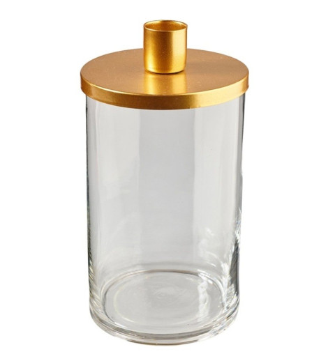 Glasgefäss mit Kerzenhalter gold