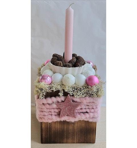 Holzwürfel mit Kerze rosa