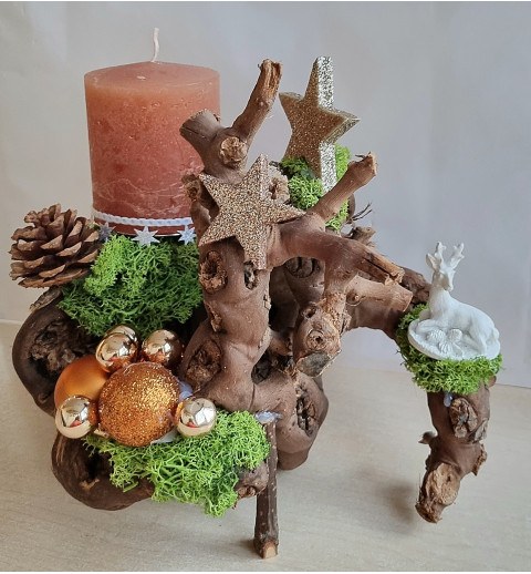 Wurzelgesteck mit Kerze cognac