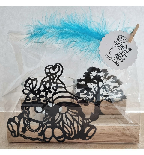 Teelicht Holz/Glas  Zwei Wichtel