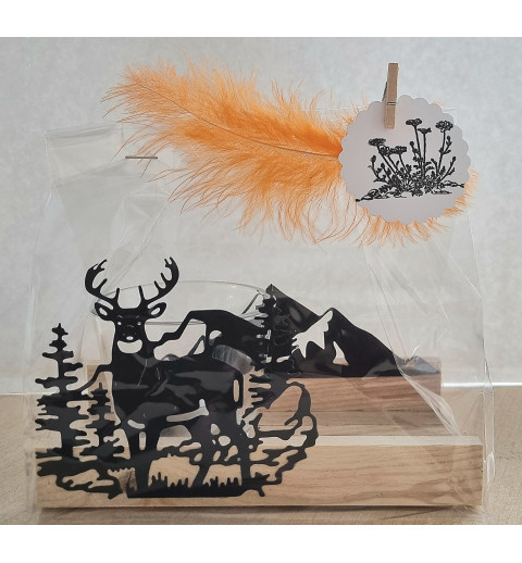 Teelicht Holz/Glas  Hirsch