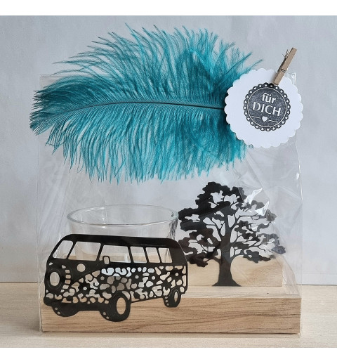 Teelicht Holz/Glas  VW Bus