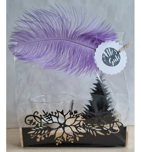 Teelicht Holz/Glas  Blumen/Tannenbaum