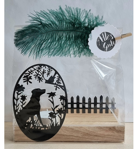 Teelicht Holz/Glas  Hund