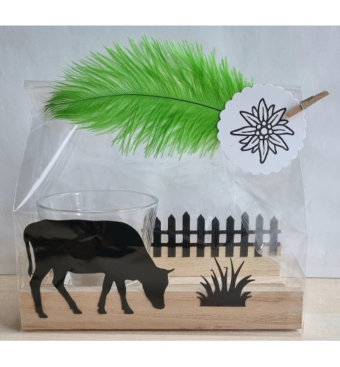 Teelicht Holz/Glas  Kuh