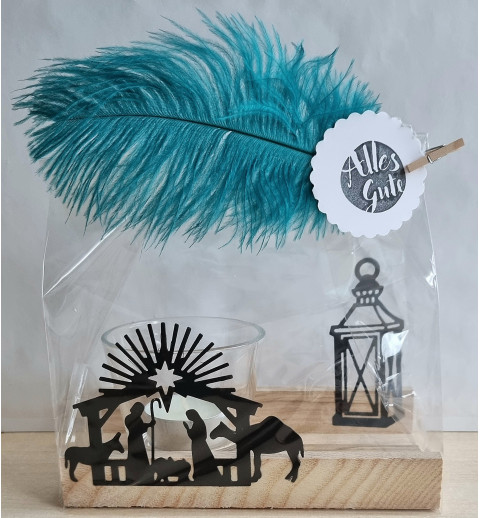 Teelicht Holz/Glas  Krippe/Laterne