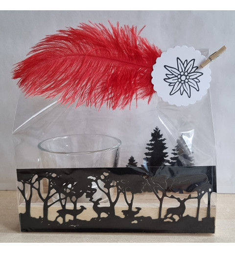 Teelicht Holz/Glas  Hirsche/Wald