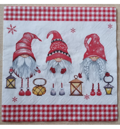Serviette  3 Wichtel rot