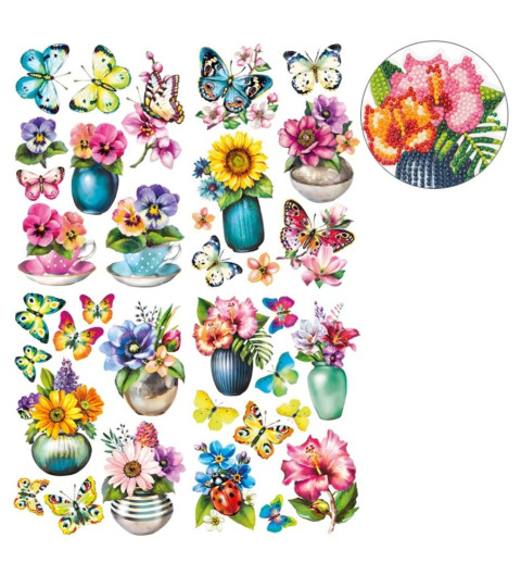 3D Diamant Pixel Sticker Blüten und Schmetterlinge