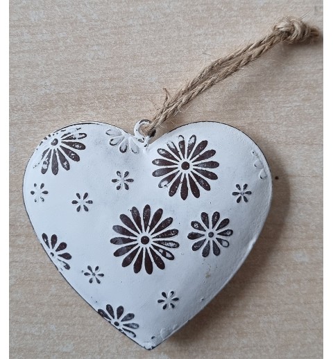 Metall Herz weiss/Blumenmuster