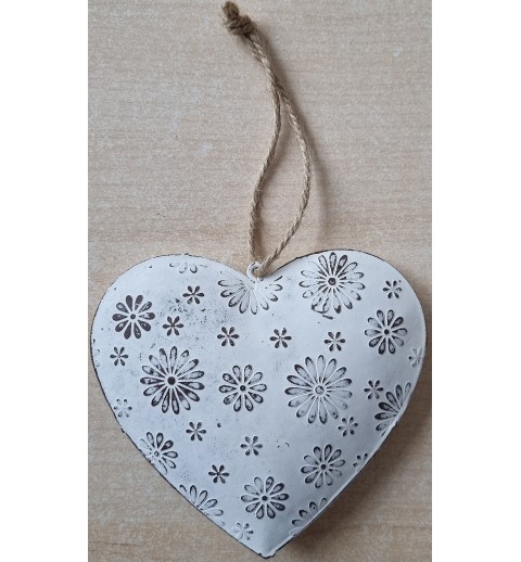 Metall Herz weiss/Blumenmuster