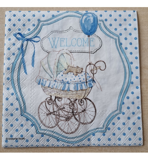 Serviette Welcome blau