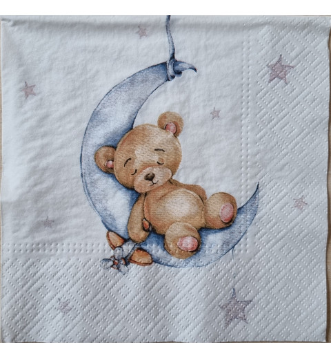 Serviette Bär/Mond blau