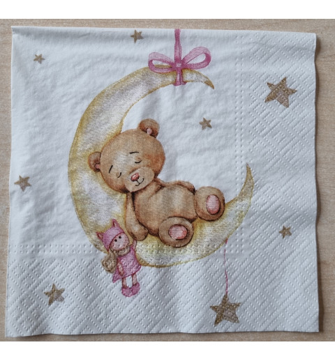 Serviette Bär/Mond rosa