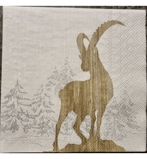 Serviette Steinbock mit Holzstruktur