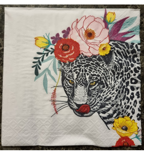 Serviette Leoparden/Blumen