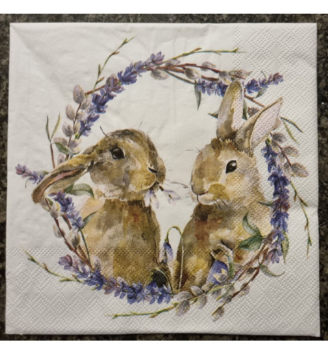 Serviette Zwei Hasen/Flieder