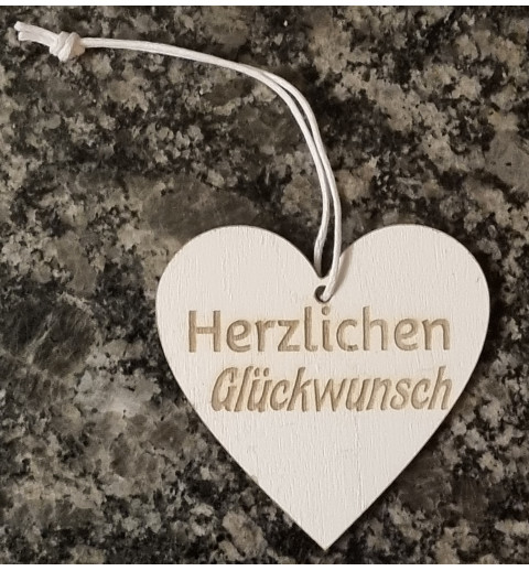 Holz Herz Herzlichen Glückwunsch weiss/natur