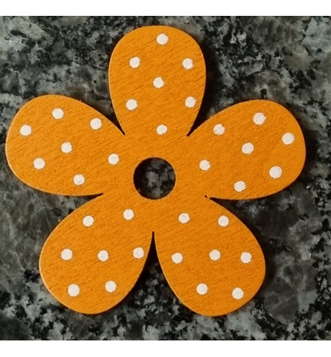 Holz Blume orange/weiss gepunktet