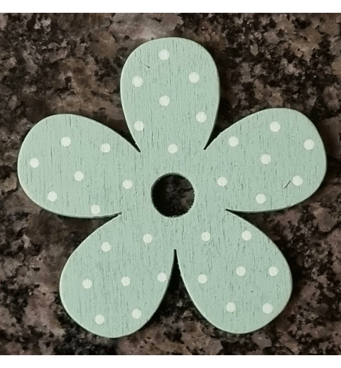 Holz Blume mint/weiss gepunktet