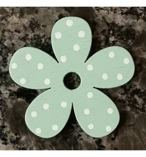 Holz Blume mint/weiss gepunktet