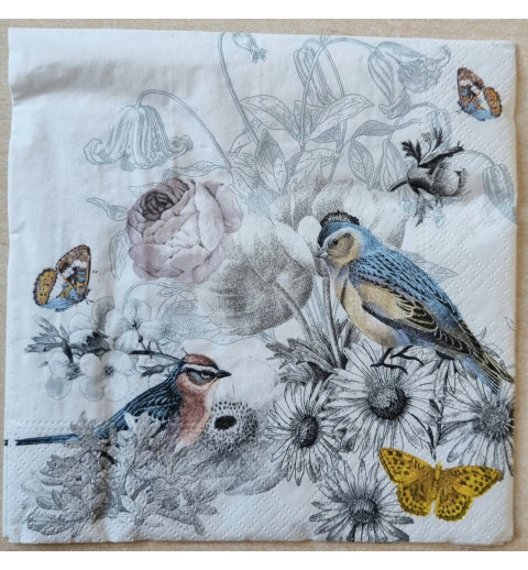 Serviette Blumen/Vögel