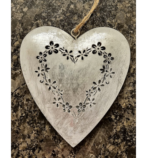 Metall Herz silber/weiss